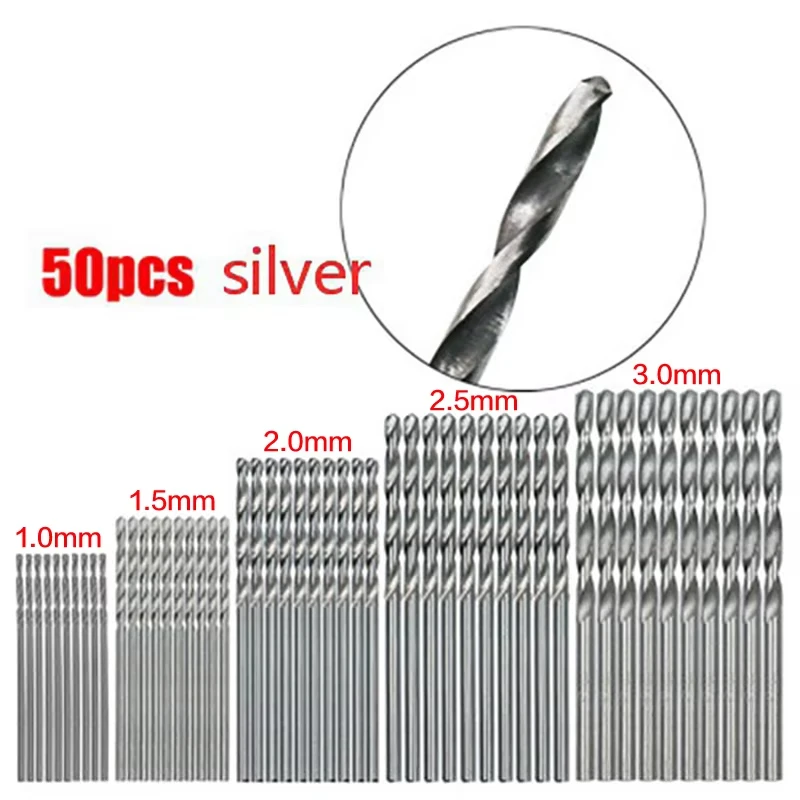 New 50/100Pcs 1/1.5/2/2.5/3mm Titanium Coated HSS High Speed Steel Drill Bit Set Tool For Metal Wood Aluminum Drilling Tools