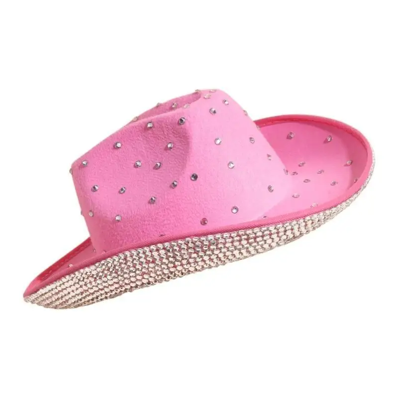 39BD Heavy Crystal Cowboy Hat for Disco House Cocktail Parties Vacation Sparkly Rhinestones Brim for Comedian