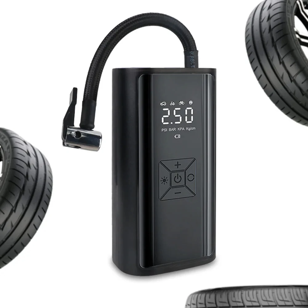 With LED Light Digital LCD Display Portable Tire Pressure Gauge Tire Inflator Air Compressor 150PSI 120W Air Pump Wireless