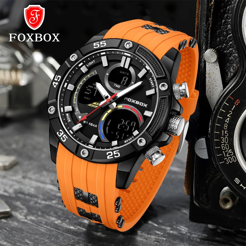 FOXBOX orologio da polso al quarzo da uomo 50m orologio sportivo impermeabile orologio militare da uomo con Shock digitale orologio militare 2024 nuovi orologi di moda