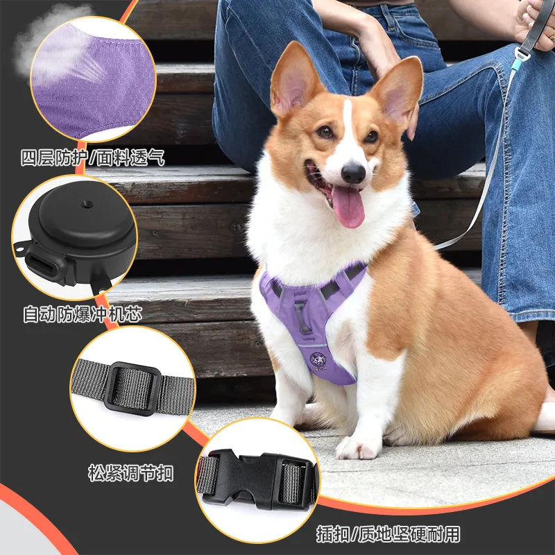 Dog Harness for Small Dogs, No Pull Harness with Built-in Retractable Leash, Adjustable Padded Dog Vest, Auto-Lock Dog Harness