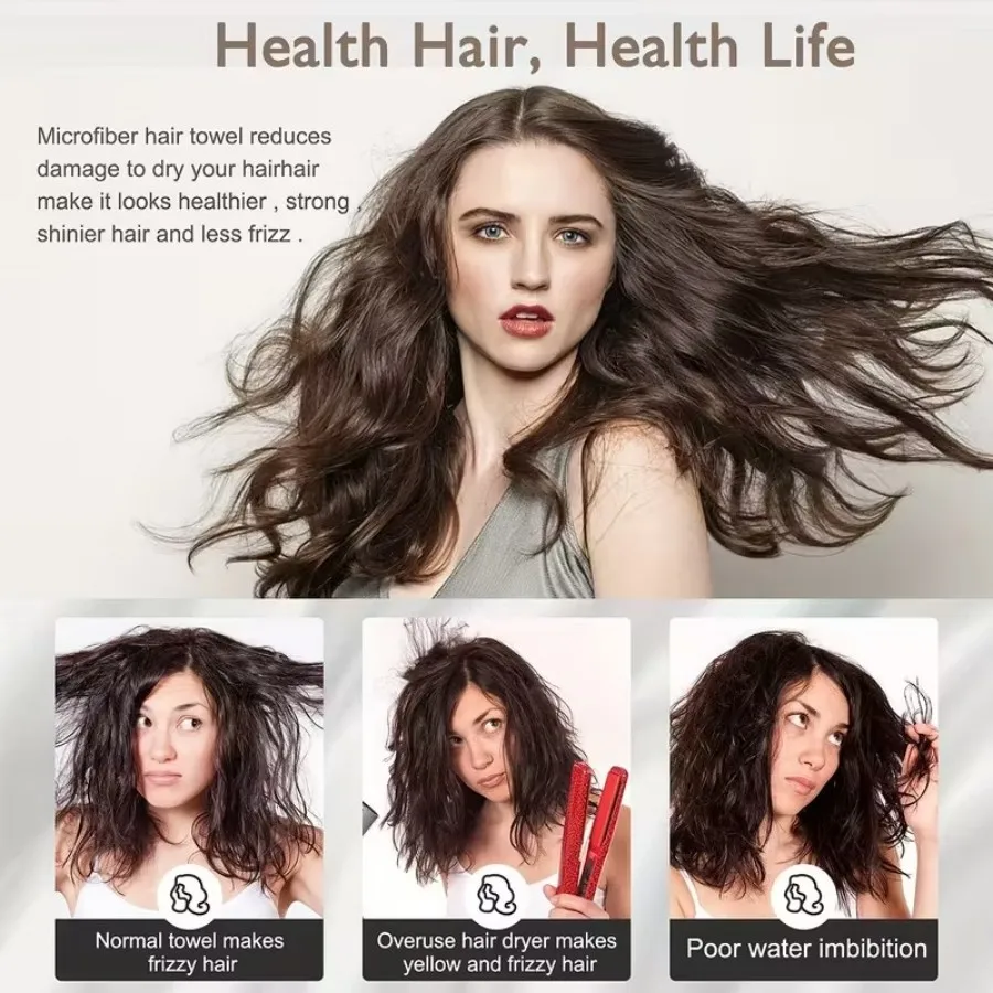 Toalla de microfibra para el cabello, súper absorbente, de secado rápido, suave, ajustable, sin daños, para mujeres, niñas, baño, viajes diarios