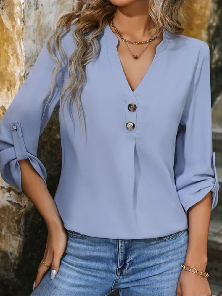 

Women's Clothing Blusas Long-sleeved Pullover Solid Color Loose Straight Shirt Trendy Casual Simple Style Comfortable All-match