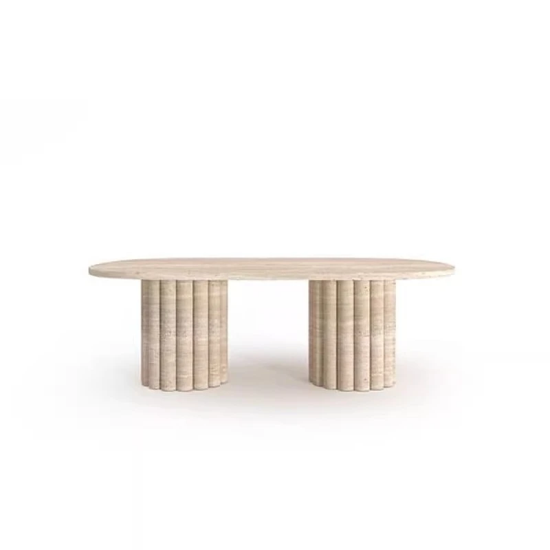 

Light luxury natural travertine coffee table modern simple model house small apartment