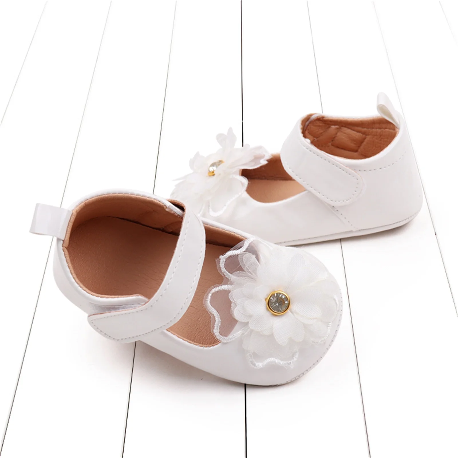 Baby Girl Premium PU Flats Infant Flower First Walker Crib Shoes for Party, Festival, Baby Shower 0-18M