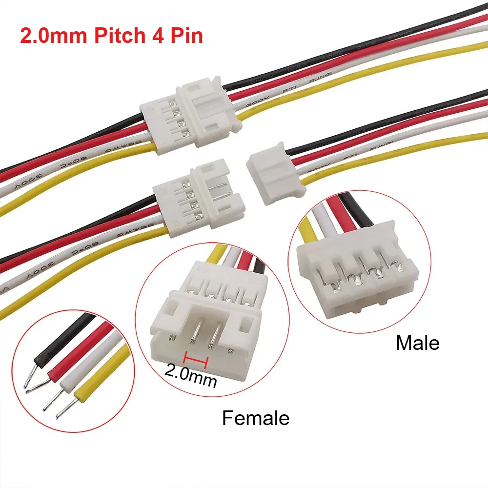 

JST PH 2.0 mm Pitch 4 Pin Micro Male Plug Female Jack Terminals Wire 20CM 26AWG Cable Aerial Docking Plug Socket Wire Connector