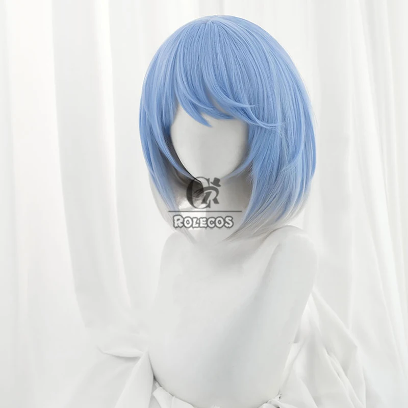 ROLECOS Irelia Cosplay Wigs LOL Porcelain Irelia 35cm Short Straight Light Blue Mixed Gray Wig Heat Resistant Synthetic Hair