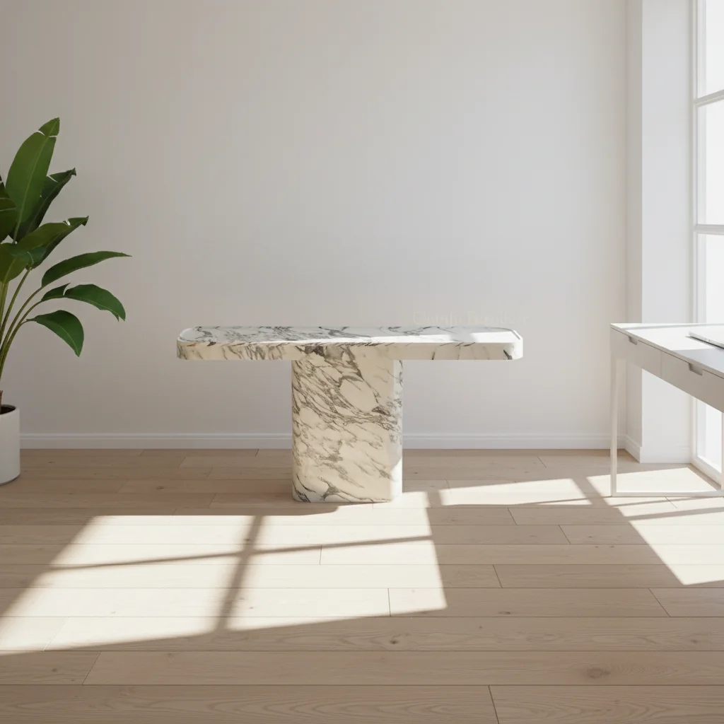 Modern Luxury Calacatta Viola Marble Console Table Single Pedestal Design for Hallway Living Room Hotel Bedroom Dining