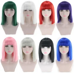 Parrucche sintetiche Hiar a buon mercato per le donne parrucca bionda Bob Cosplay con frangia corta nero bianco rosso viola blu rosso verde scuro Lolita