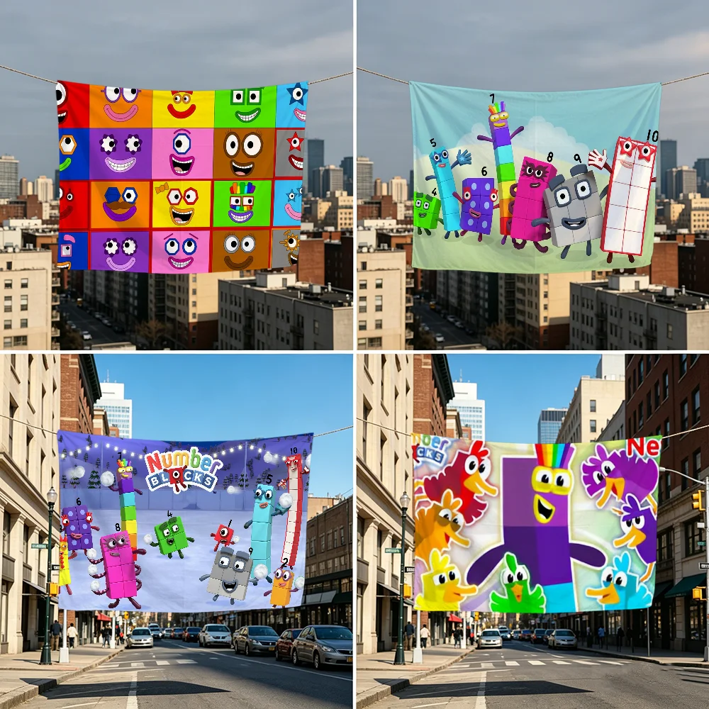Cartoon N-Number-B-blocks Cute Flag Durable Outdoor L-large Indoor Patio Festive Decoration Classic Design Pole Wall Room Banner
