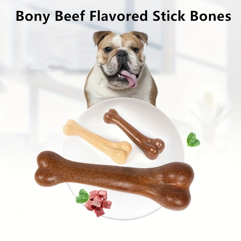 1pc Dog Durable Chew Toy, Bone Shaped Beef Flavored Dog Interactive Play Toy, Teeth Cleaning Training Toy Pet Supplies