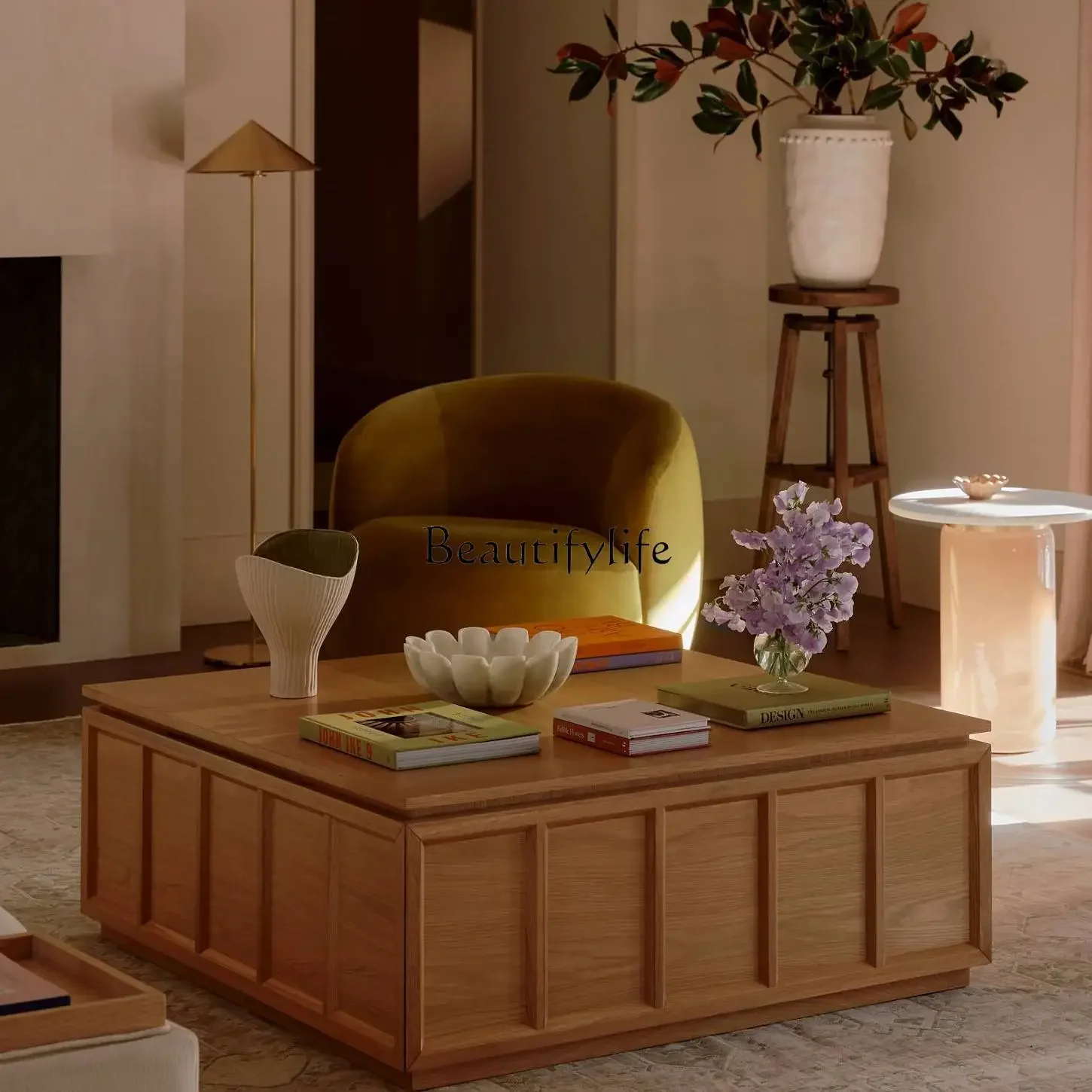 

z.Medieval style simple solid wood living room coffee table model room tea table French designer retro coffee table