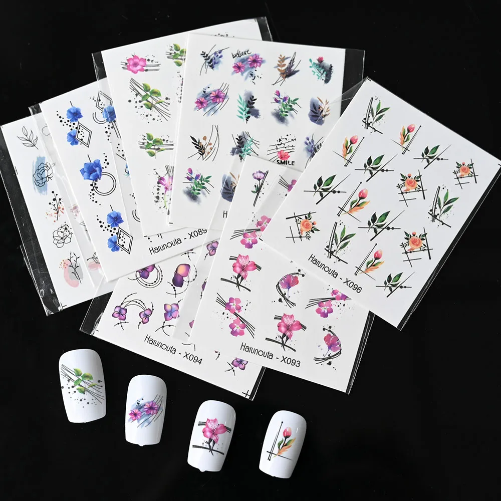 1pc Back Glue Nail Stickers Heart Florals Butterflys Decals Tropical Water Snakes Stickers Decoration For Nail Art Manicure WaS8