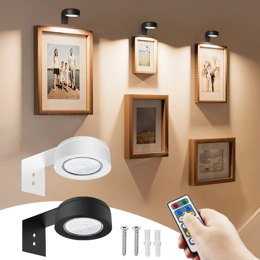 1/3/6-pack LED Night Light 3-Color Art Display Painting Closet Light Dimmable Battery Operated Touch Remote Control Pat Light