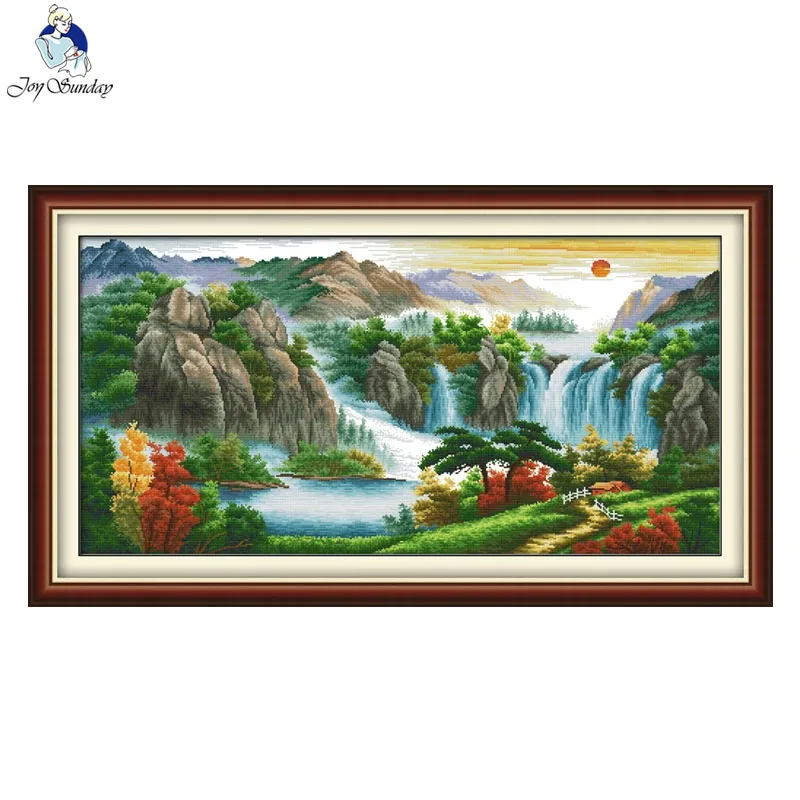 Aida 16/14/11CT Embroidery Cross Stitch Kits Art Craft High Mountains Pattern Printed Counted Canvas Chinese Style Sewing Kit