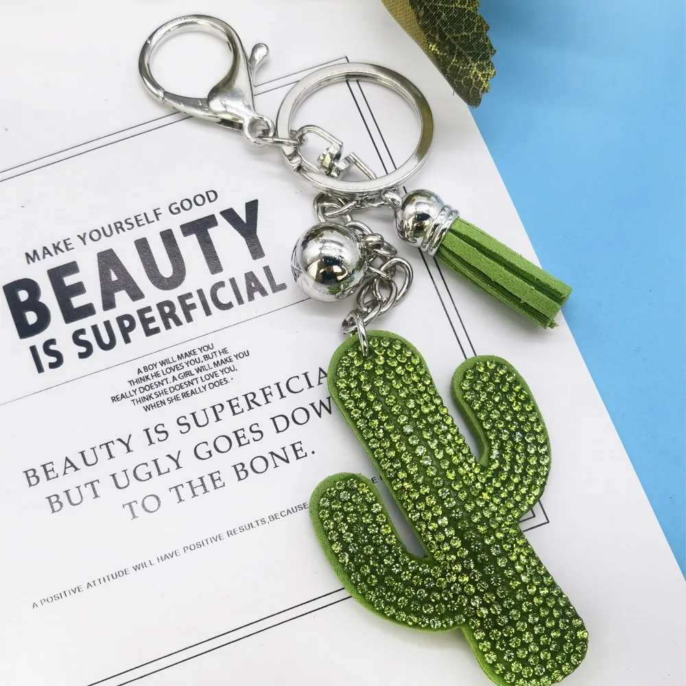 Korean Velvet Hot Stamping Accessories Versatile Simple Pendants Fashionable Cute Gifts Cactus Keychain Pendants DIY Plant Bag