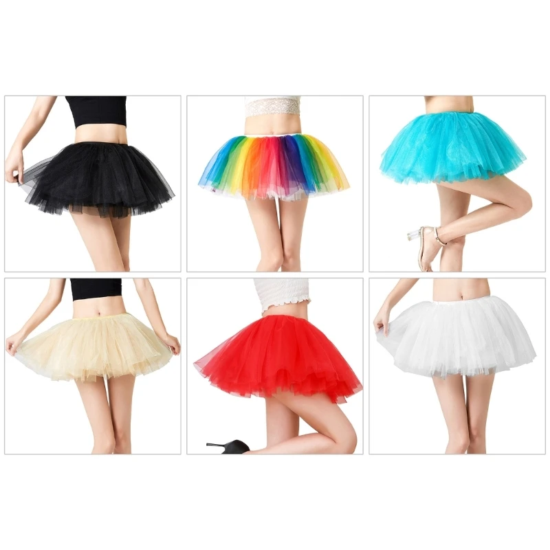 

Women Layered Tulle Mini Skirt Rainbow Mesh Petticoat for Cosplay Party