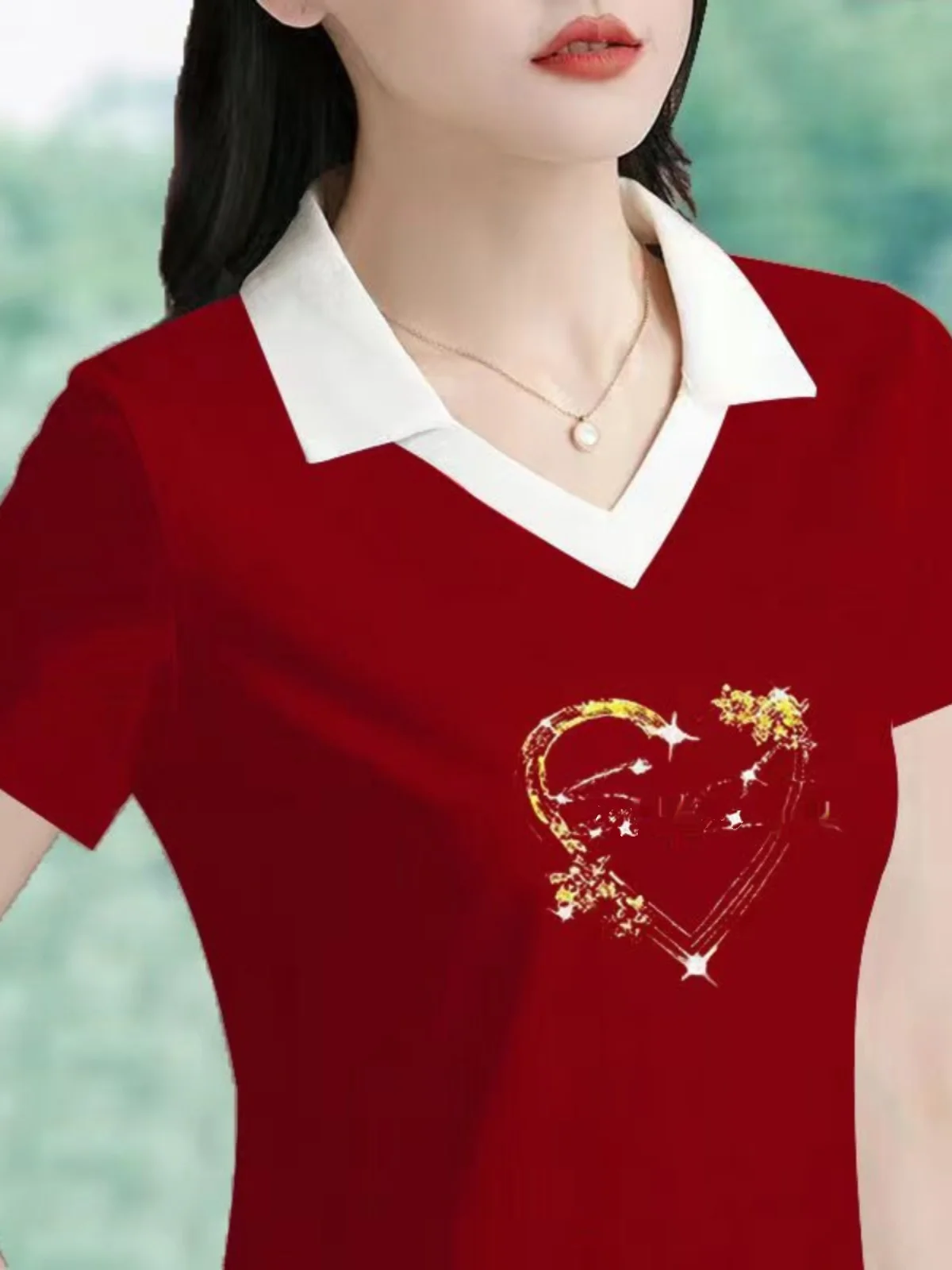 Fashionable Slimming Pure Cotton  Neck Short Sleeve T-Shirt Women's Summer New Style Mommy's Wardrobe Ladies Trendy Top
