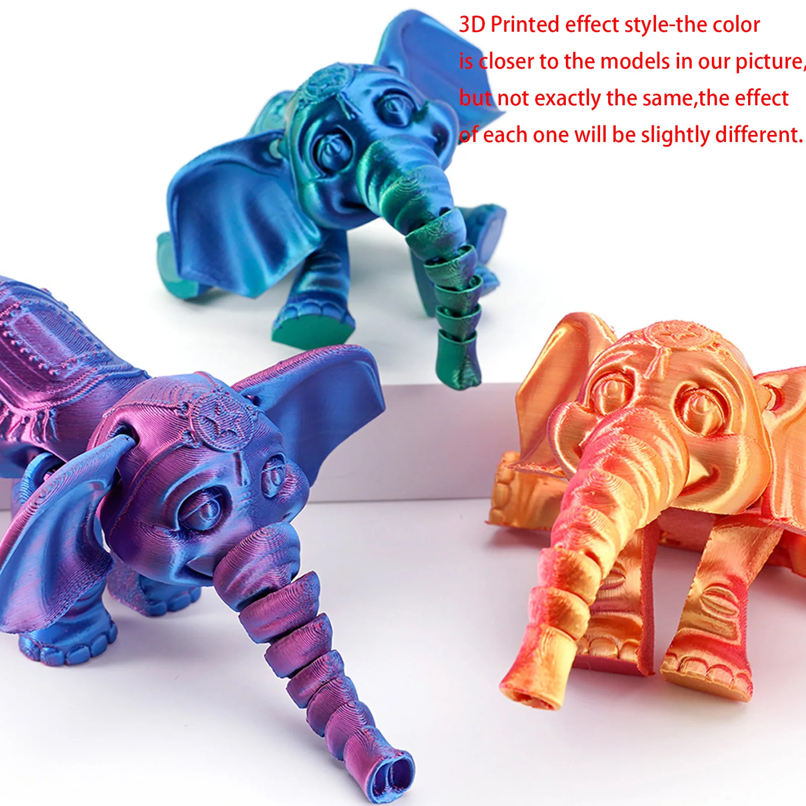 

14.5cm Random Gradient 3D Printed Elephant Statue DIY Craft Animal Figurine with Movable Joint Elephant Ornament Tabletop Decor