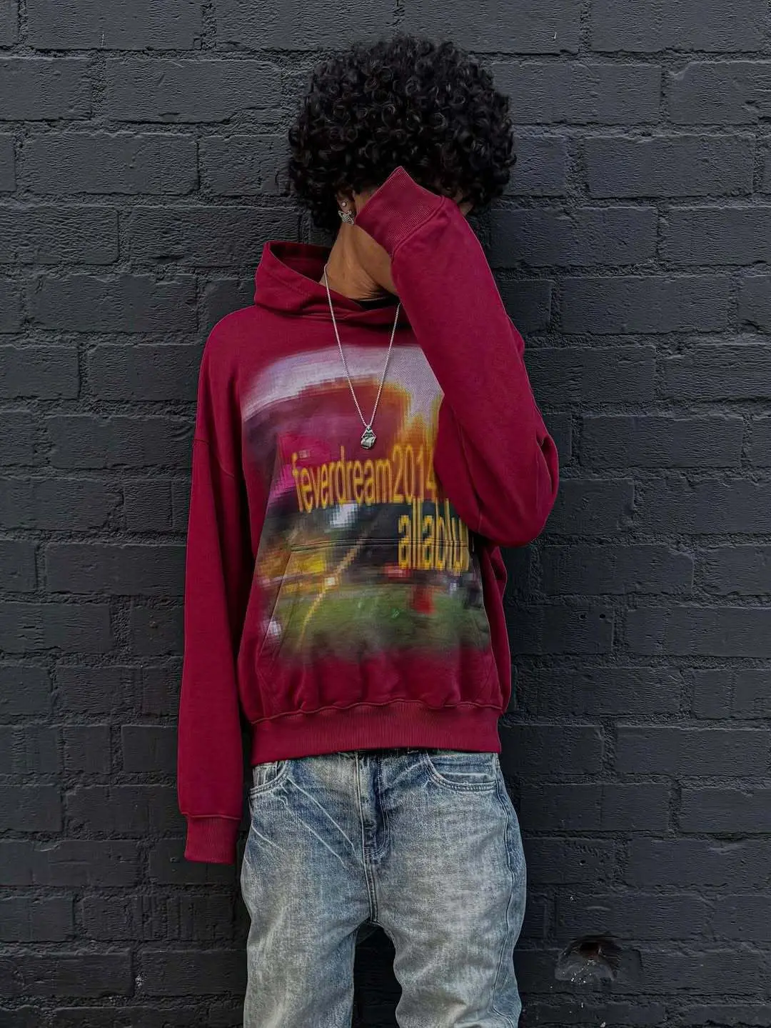 Europäischer und amerikanischer Street-Fashion-Stil, Vintage-Retro-Look, elegantes, weinrotes, lässiges Kapuzensweatshirt – Detail 3