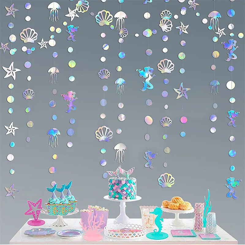 4.5m Mermaid colorful Bubble Garland Hanging Starfish Jellyfish Paper Garlands Mermaid Party Under The Sea Birthday Party Decor