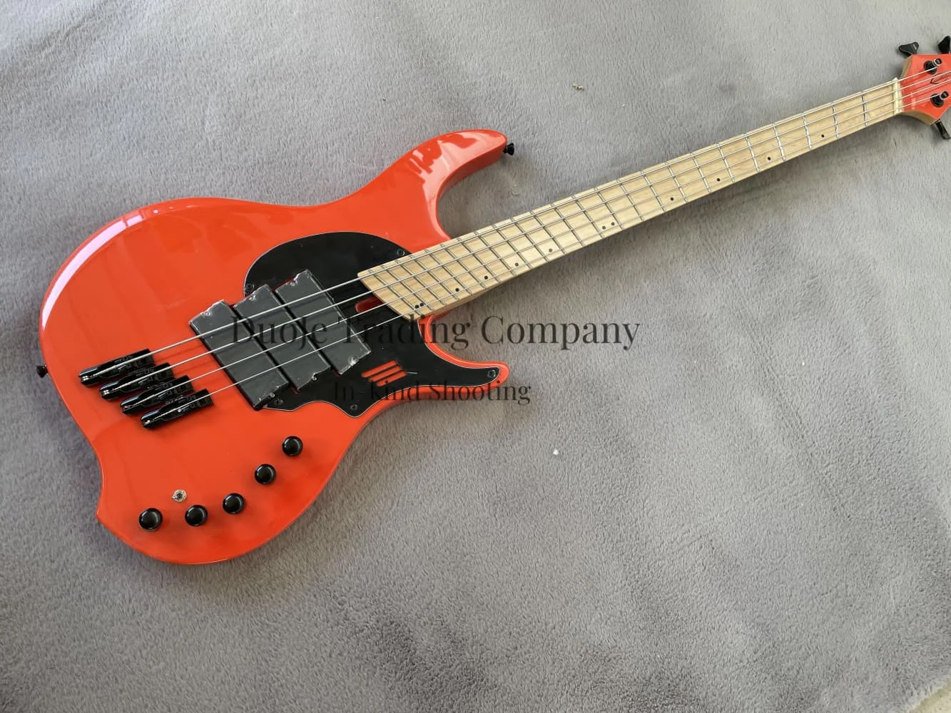 4 string orange bass guitar, fixed bridge, solid wood body, maple neck, active , mini switch, DingW bass, customizable