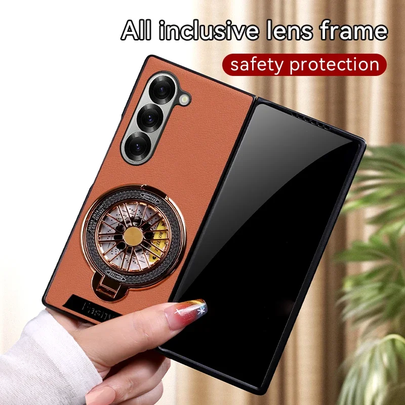

For Samsung Galaxy W22 W23 W24 W25 Metal Lens Full Protect Soft Silicone Cover Leather Cases Bracket Built-in Holder Phone Case