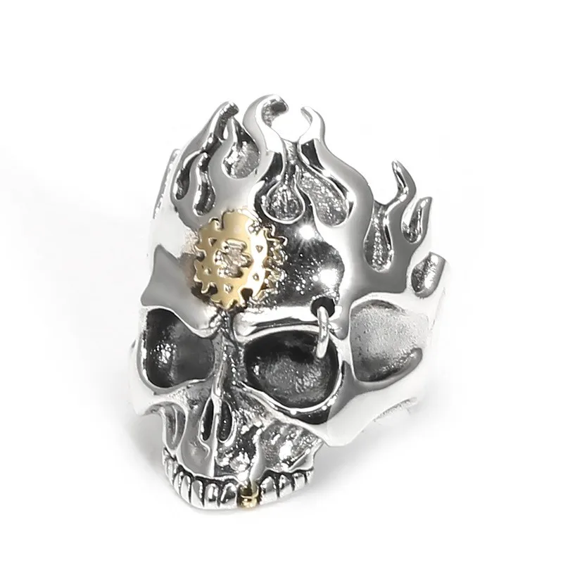 

002-JZ-86 ZFSILVER Silver S925 Fashion Adjustable Retro Exaggerated Creative Punk Flame Skeleton Ring Men Women Wedding Jewelry