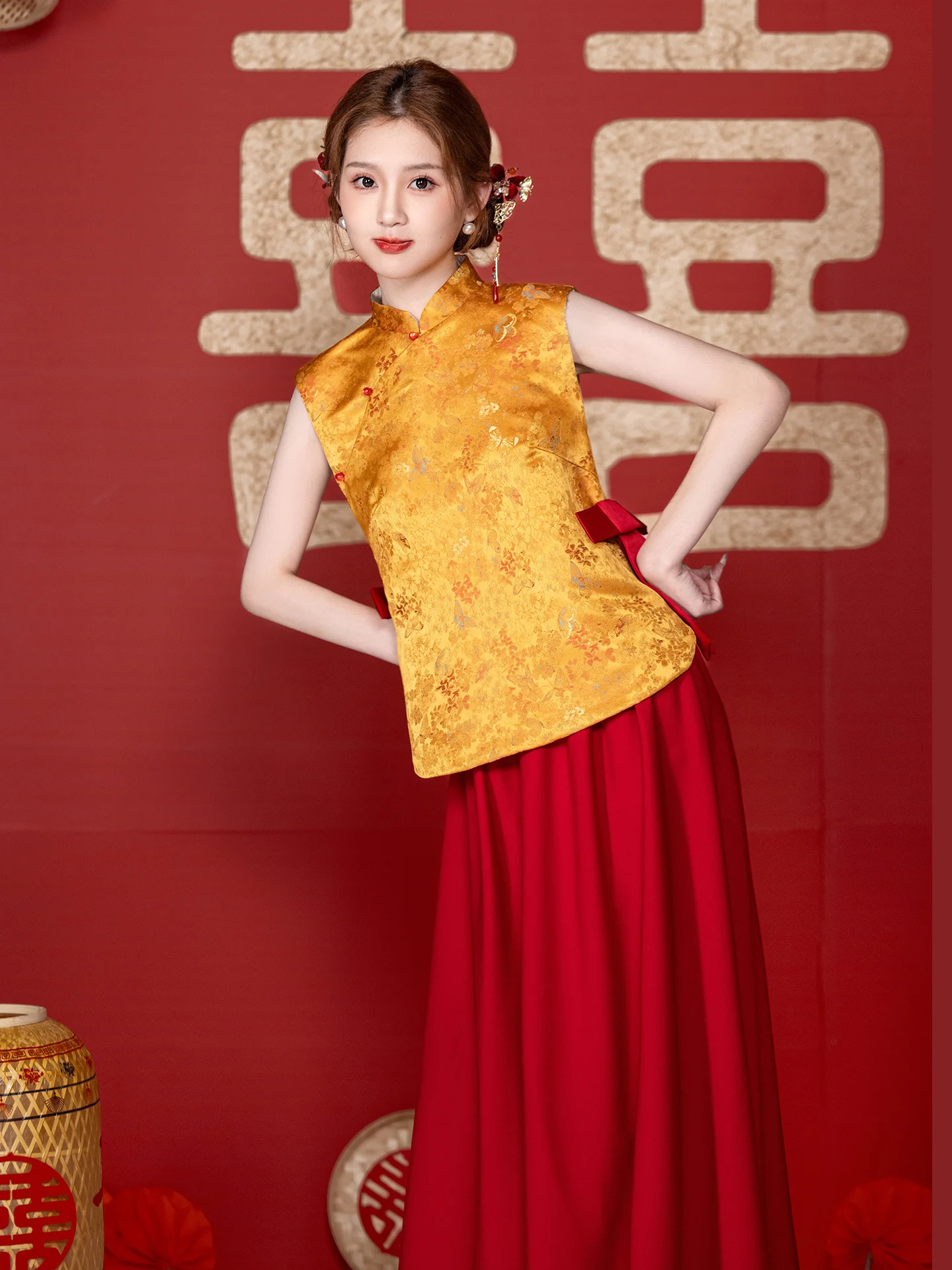 

Gold New Chinese Sle Wedding Dr Skirt 2025 New Morning Robe Bride Marriage Toasting Clothes Return Home Thank You Banque...