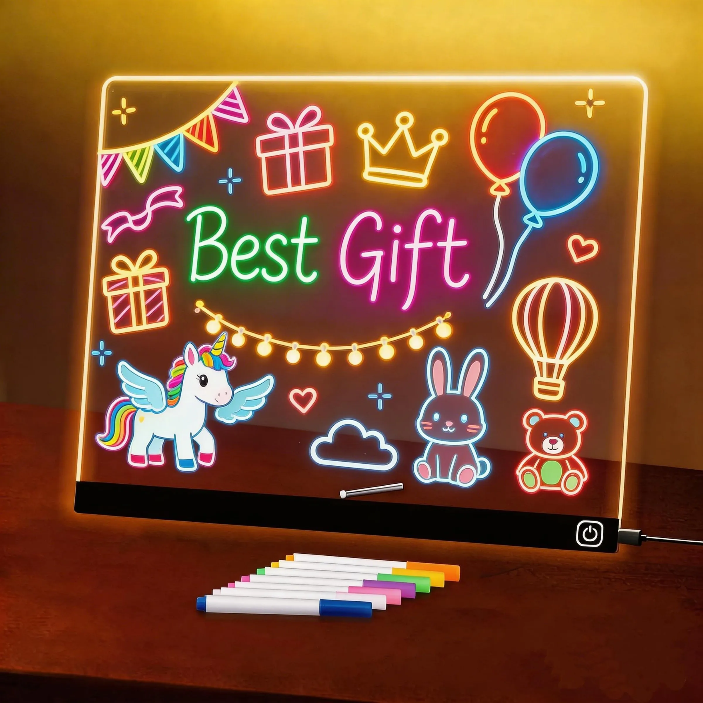 LED Drawing Board, 11 Inch Light Up Drawing Tablet with 7 Colors & 7 Modes, USB Powered Doodle Glow Drawing Board, Touch Control