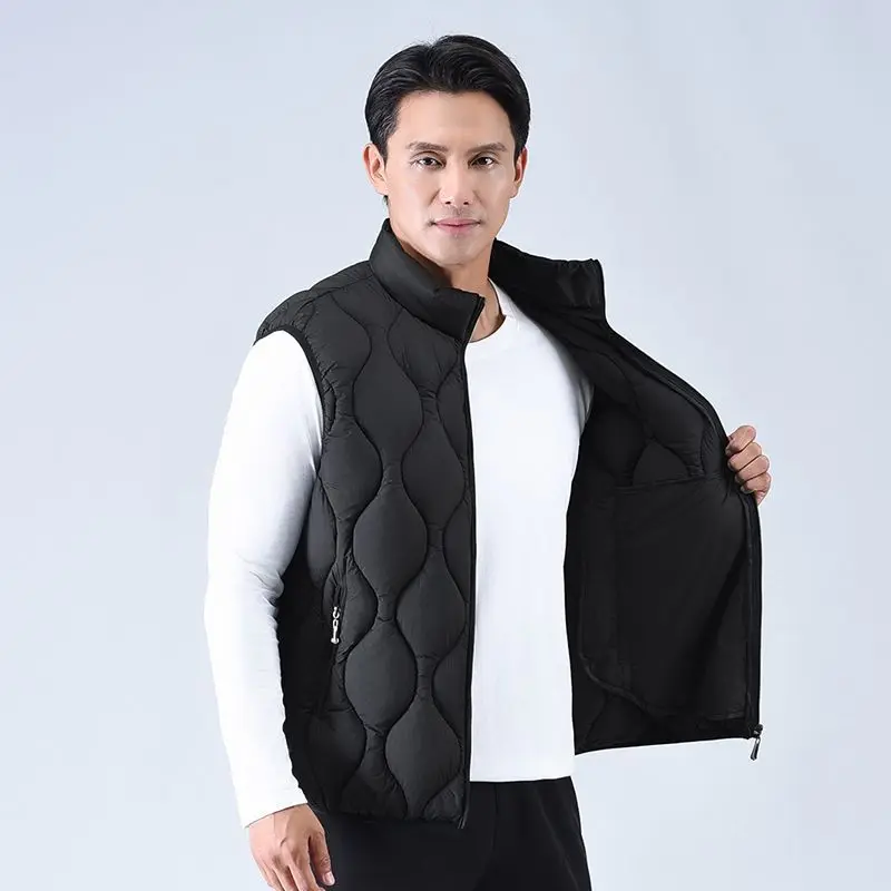 

Insulated Men's Vest Coat Standing Collar Down Cotton Layered Jacket for Cold Weather Outdoor​