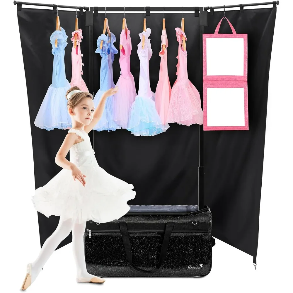 

Dance Bag with Garment Rack and Curtain, 29" Glitter Rolling Dance Competition Bag with Garment Rack & Wheels, Dance Travel Bag