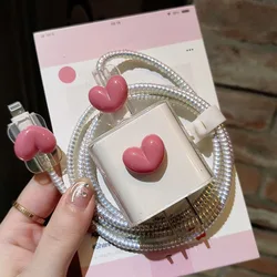 Korea Cute 3D Rose Red Love Heart Pig Charger Case For IPhone 11 12 13 14 15 18/20W Clear Charge Protection Cover Charger Sleeve