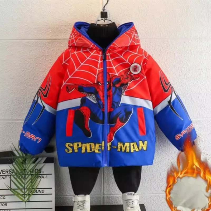 

Spider-Man Kids' Thick Winter Jacket, Boys' Fleece Hooded Cotton Coat with Glasses