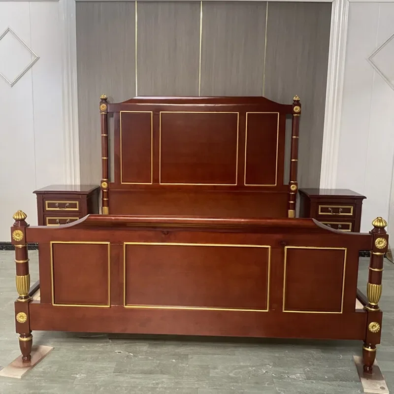 Neoclassical modern simple double bed American country retro master bedroom gold-painted carving 1.8 meters villa high-end bed