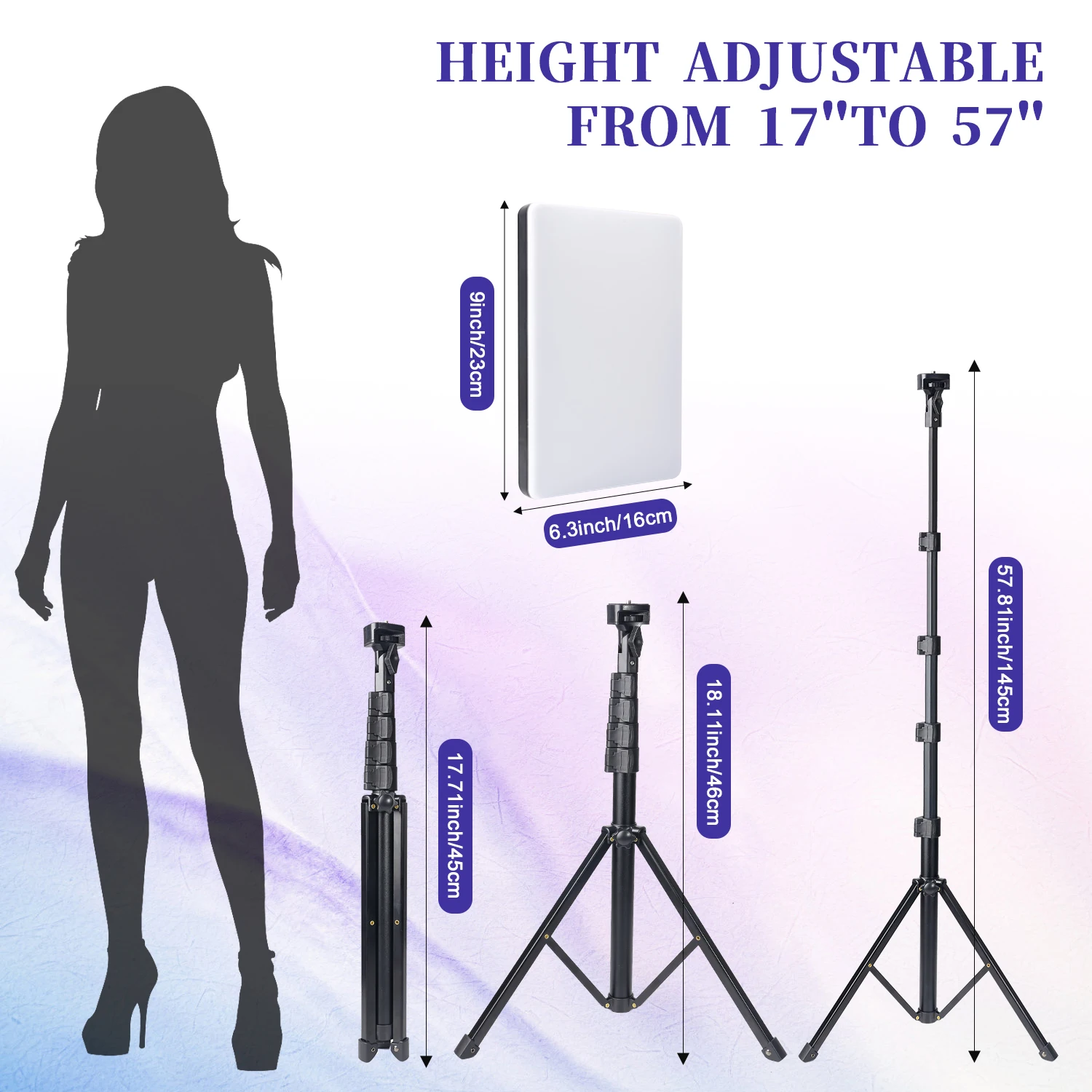 مصباح LED متعدد الاستخدامات مقاس 10 بوصات مع حامل ثلاثي القوائم مقاس 145 سم - تعديل الألوان بثلاثة مستويات - مثالي للبث ومقاطع الفيديو والصور