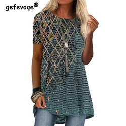 Street Style Fashionable Digital Print Midi Casual Tshirt Women Short Sleeve Harajuku Y2K Loose Tee Femal Summer Clothing Tops