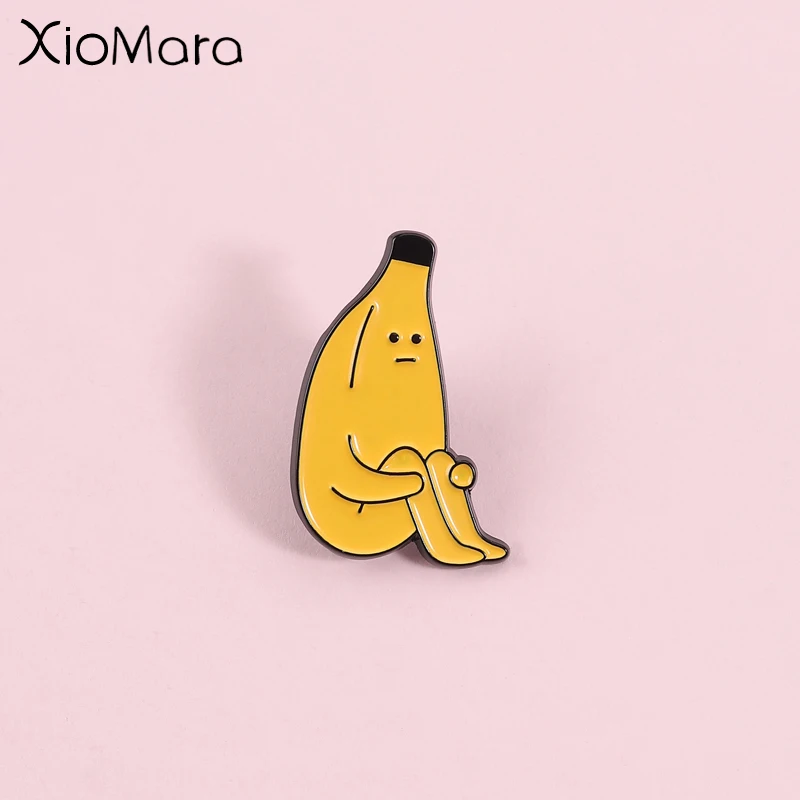 Lustiger Bananenmann-Emaille-Pin, Witzige kniende Bananen-Dekoration, Cartoon-Themen-Abzeichen, Unisex-Design, Tägliches Accessoire-Geschenk