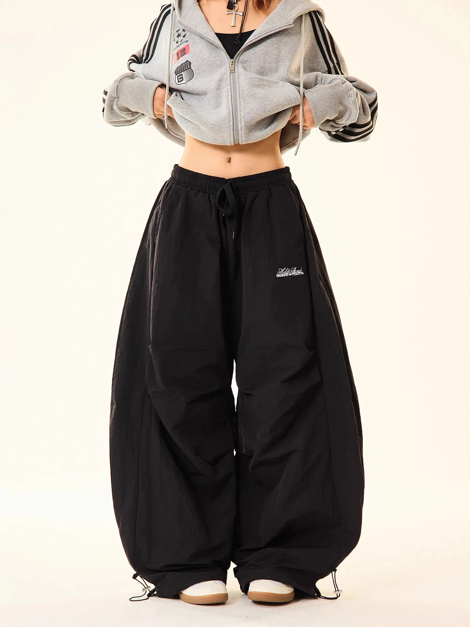 Pantalones informales de pierna ancha con forro Street Sle Fce, ropa de trabajo holgada para mujer, diseño plisado Retro americano, Otoño Invierno