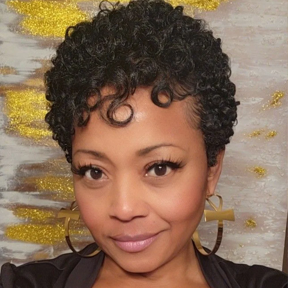 Krótkie kręcone peruki z ludzkich włosów dla kobiet, naturalne czarne kręcone peruki z ludzkich włosów, w pełni wykonane maszynowo peruki z kręconymi włosami afro.