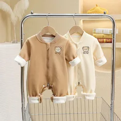 MILANCLE﻿ 2024 Autumn﻿ Baby Rompers 0-2Y Add Thin Fleece Baby Girl's Jumpsuit Cartoon Bear Toddler Boys Outwear