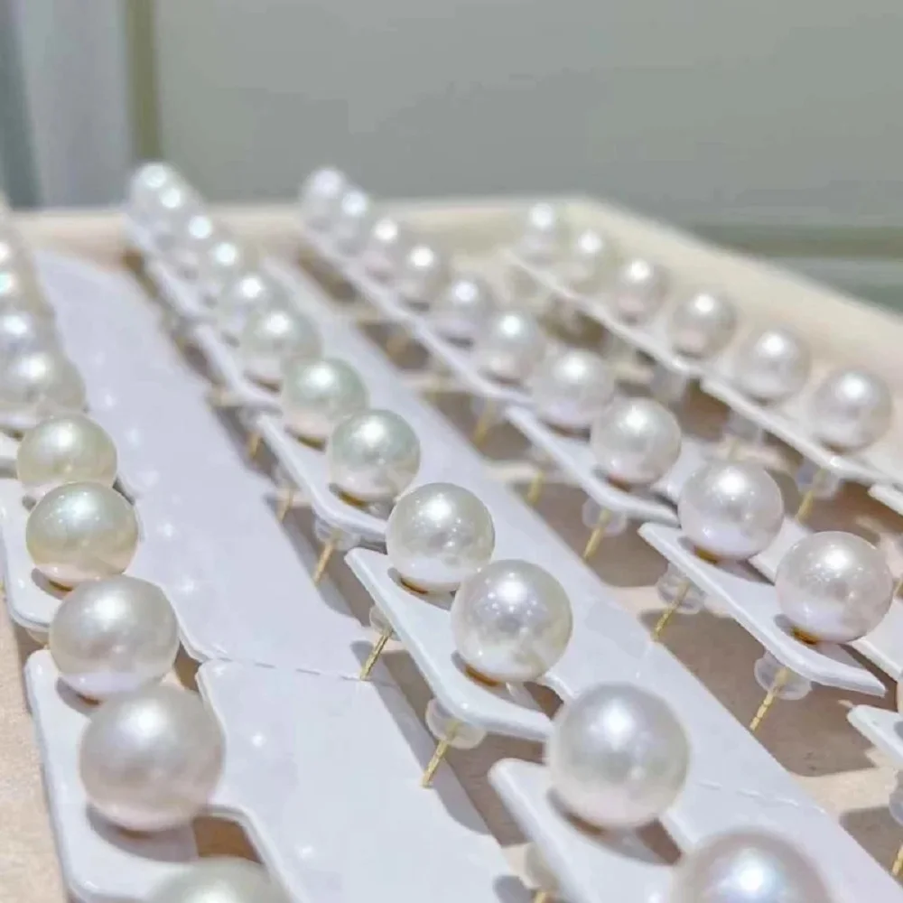 1 pair/Classic Earrings AAAA10-11mm 11-12mm Natural Round South Sea White Pearl Earrings 925s