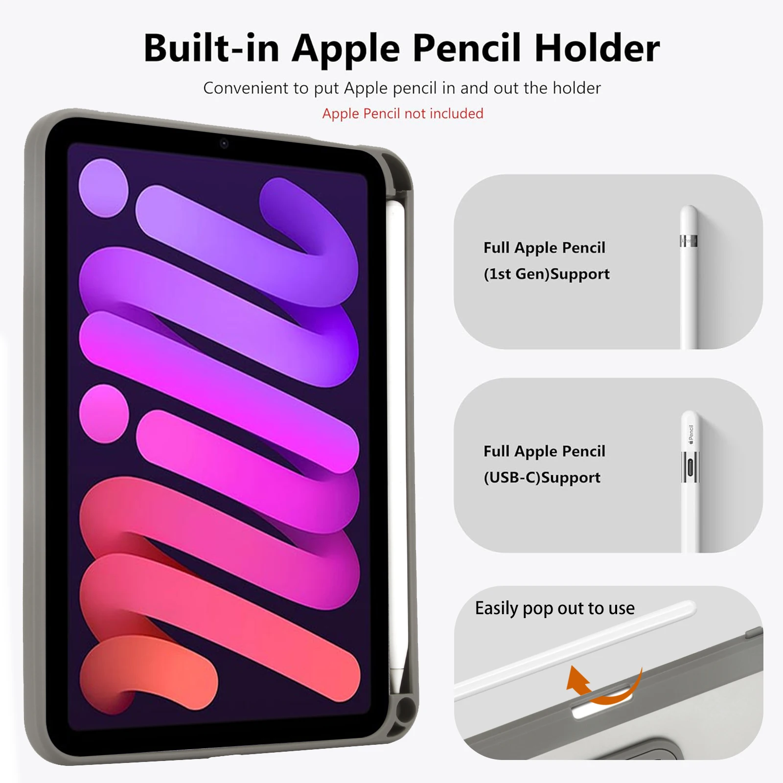 For iPad mini 6th/7th Case with Pen Slot and Stand, Matte Transparent Tablet Protector, 8.3 Inch Shockproof Cover, Hard Shell