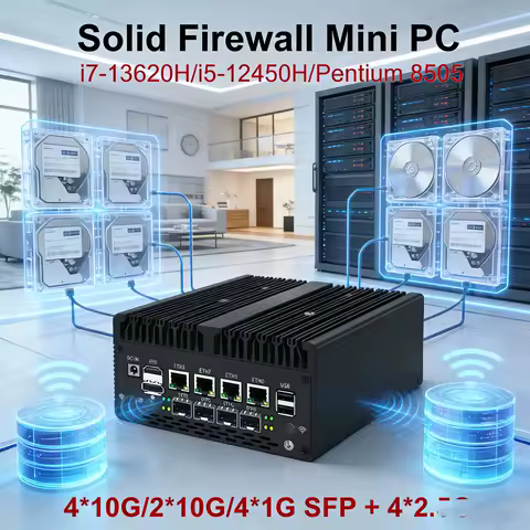 Full Alloy Firewall Mini PC 4*/2*10G SFP+ Intel i7 13620H 8505 4xi226-V 2.5G 2*DDR5 NVMe Industrial Computer Home Server Proxmox