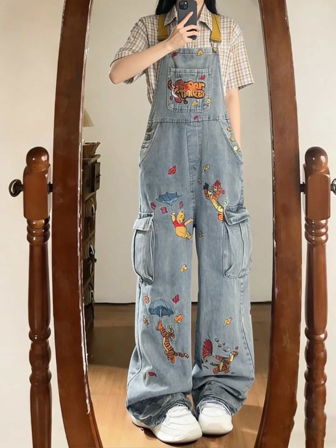 

plus Size Women's Denim Overalls Embroidered High Waist Straight Leg Hong Kong Sle Faionable Casual Cotton Blend Trousers