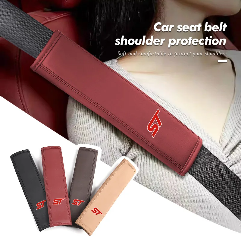 Car Seat Safety Belt Cover Soft PU Protector Shoulder Strap Pad For Ford S-MAX Kuga Mondeo Fusion KA Everest Escape ST Racing