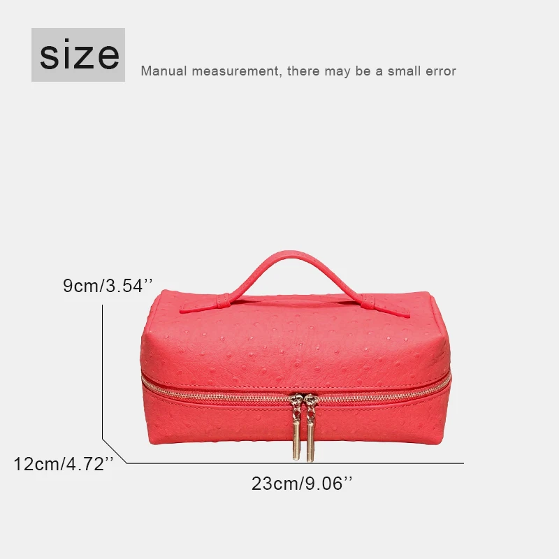 Customize Initials Leather Ostrich Grain Travel Makeup Bag For Women Luxury Designer Handbag Purse 2026 New In Cowhide Organizer