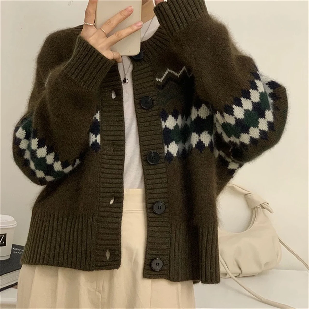 Fashion Vintage Knitted Sweater Loose Tops For Women Long Sleeve Single Breasted Cardigan Y2k Autumn Winter 2024 New In Sweaters