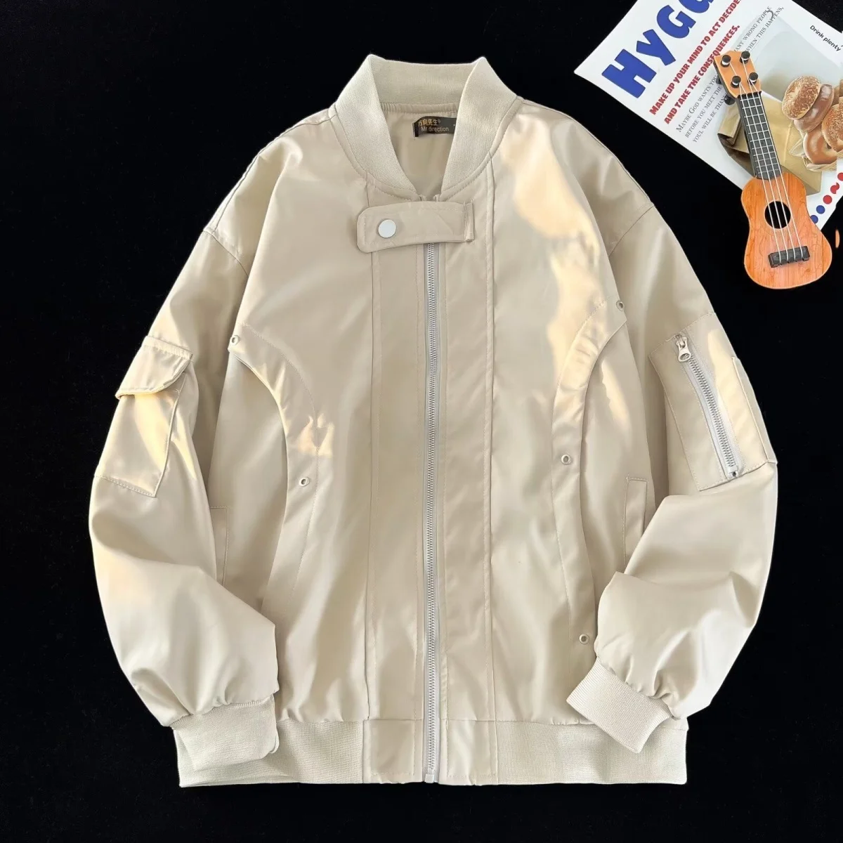 

Loose American Sle Baseball Jaet for Men Spring Autumn Couple Pilot Coat Trendy Design Casual Haome Jaet