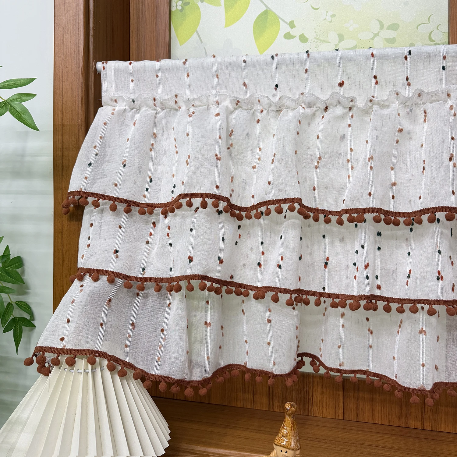 

Korean Cute Coffee Colored Ball Cake Skirt Short Curtain,Half Curtain For Small Windows,Small Curtain For Kitchen,Home Decor